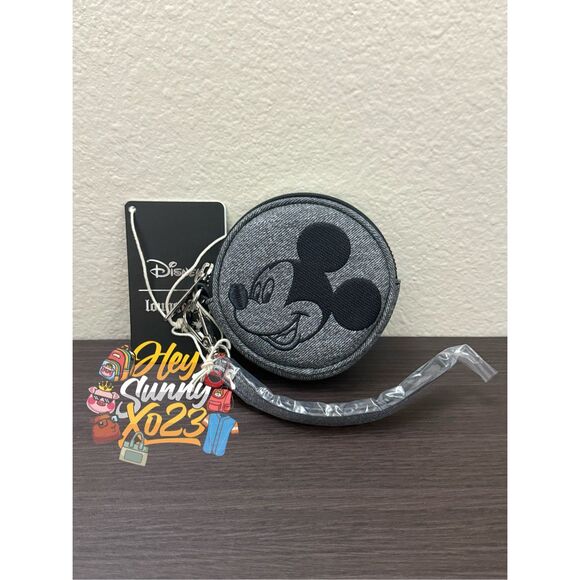 Loungefly Disney Mickey Mouse Gray Denim Coin Purse Wallet - Picture 1 of 4